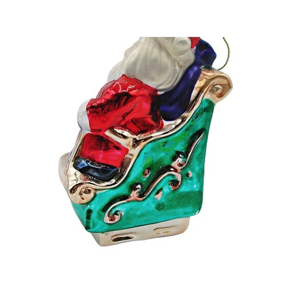 Vintage Glass Christmas Holiday Ornament Santa Sleigh Gifts Tree Hanging 6" - Picture 5 of 12